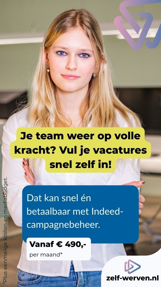 Team weer op volle sterkte met Indeed campagnebeheer. Blonde jonge medewerker kijkt recht in de camera.